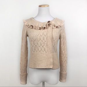 Anthropologie Ruffled Collar Cardigan Moth Tan S
